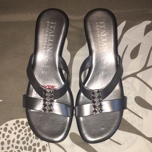Silver jewel sandal wedges